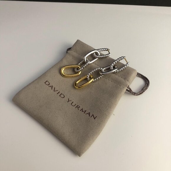 💎💎Women's DAVID YURMAN Chain Drop Earrings in Sterling Silver with 18K Gold - Picture 2 of 5